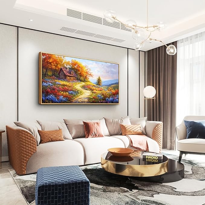 ZUITINGHUA Wood Framed Large Wall Art For Bedroom Canvas Wall Decor For Living Room Office Decoration Field landscape Wall Pictures Artwork Autumn Scenery Painting Aesthetic Family Decor 24x48 In