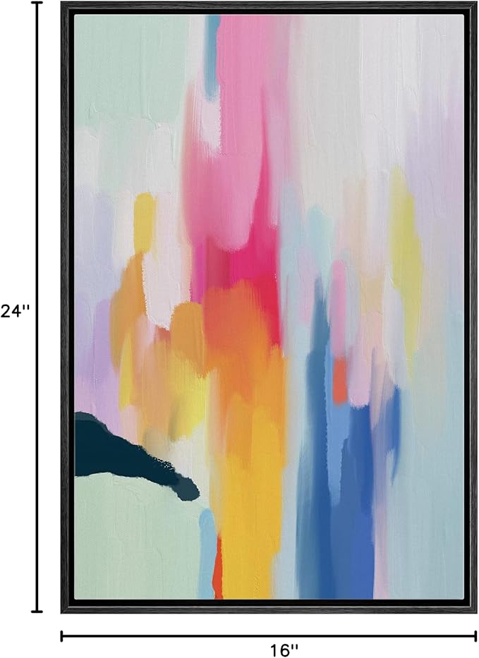 MUDECOR Framed Canvas Print Wall Art Watercolor Pastel Paint Strokes Abstract Shapes Illustrations Minimalism Decorative Relax/Zen Colorful Nordic for Living Room, Bedroom, Office - 16"x24" Black