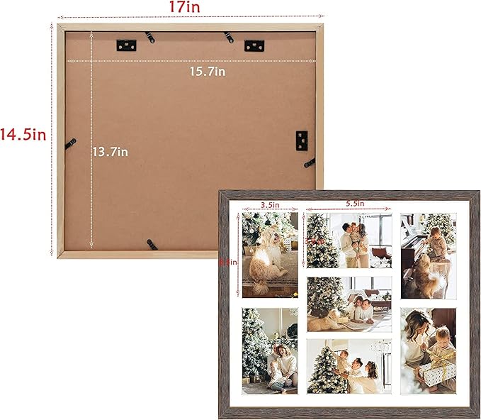 Golden State Art, Set of 3, 13.7x15.7 Distressed Brown Wood Collage Frame - White Mat - Displays Seven 4x6 Photos - Real Glass, Sawtooth Hanger, Swivel Tabs - Wall Mounting, Landscape, Portrait