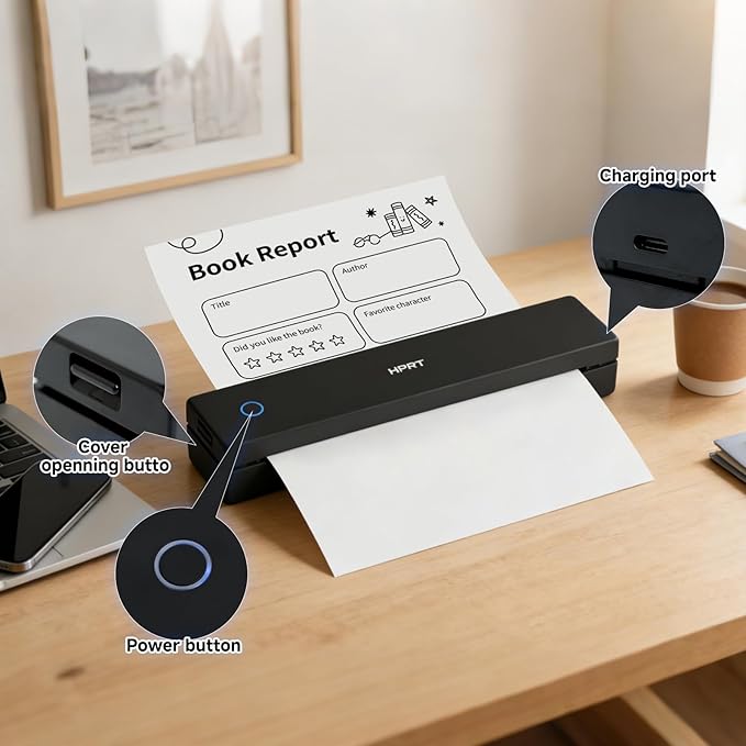 HPRT Portable Printer Wireless for Travel, Inkless Thermal Printer for iOS/Andorid/Laptop, 300DPI, Supports Thermal Paper & Labels,Supports 8.5"x 11"US Letter & A4, A5 for Office/Home/School/Vehicles