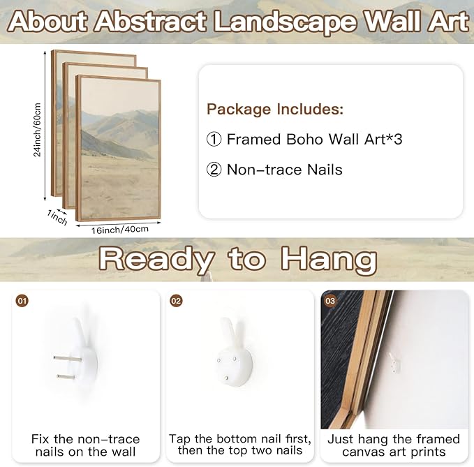 CHDITB Jesus Leaves The 99 Parable of The Lost Sheep Framed Canvas Wall Art(16"x24"), 3 Panels Boho Mountain Nature Landscape Artwork Prints, Large Religious Christian Bible Story Faith LDS Gift Decor for Home Office Bedroom
