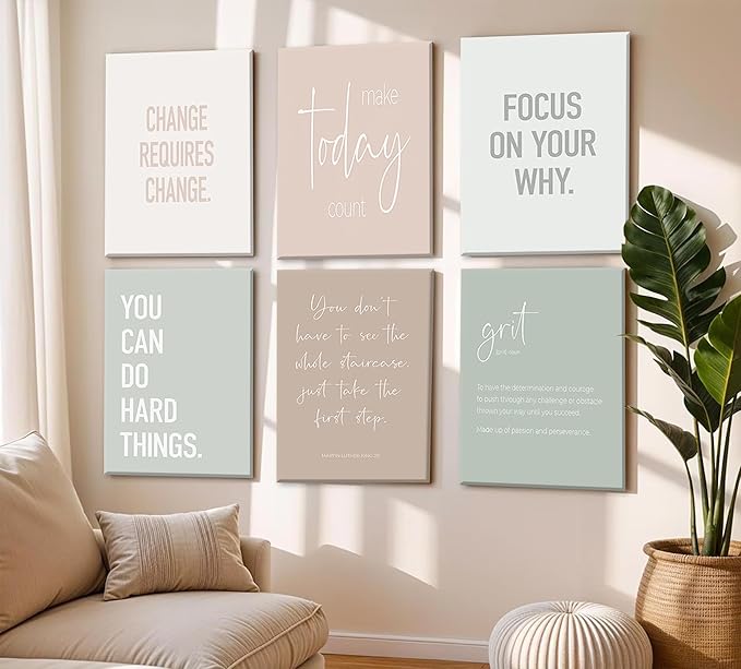 Set of 6 Inspirational Motivational Office Wall Decor Poster Prints, Minimalist Pastel Wall Art, Positive Affirmations Team Teamwork Difference Maker Wall Picture, 8"x10" Ready To Hang