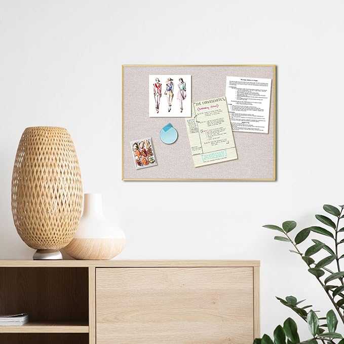 Bulletin Board with Golden Aluminum Frame, Oatmeal White Fabric Cork Board for Walls, 17 x 13 inches Pin Board with Push Pins for Office Home(G-AL,Fabric,4333)