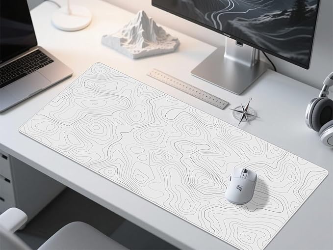 Extra Large Gaming Mouse Pad with White Topographic, XXL Mousepad, Big Mouse Mat Desk Pad, Non Slip Keyboard Pad for Gaming Computer Laptop PC Office Desk Accessories