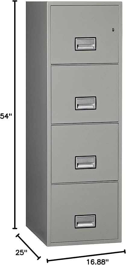 25 inch 4-Drawer Vertical Fireproof File Cabinet – Letter Size Filing – Key Lock – Water Resistant Seal – Fire and Impact Rated – Light Gray Finish – Model LTR4W25LG