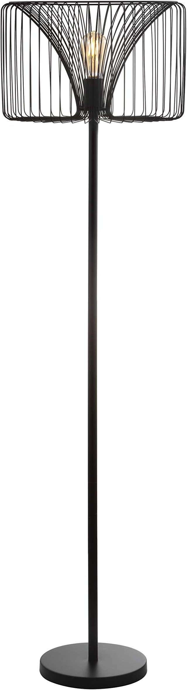JONATHAN Y 61" Black Modern Industrial Metal LED Floor Lamp, Wire Cage Drum Shade Standing Lamp for Living Room, Bedroom, On-Off Foot-Switch, LED Bulb Included, UL Listed JYL6105A