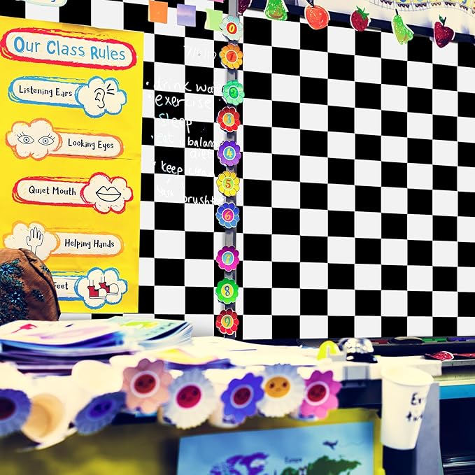 Tenceur Bulletin Board Paper 24 Inch x 100ft Fade Resistant Paper Roll for Classroom Decor (Checkerboard)