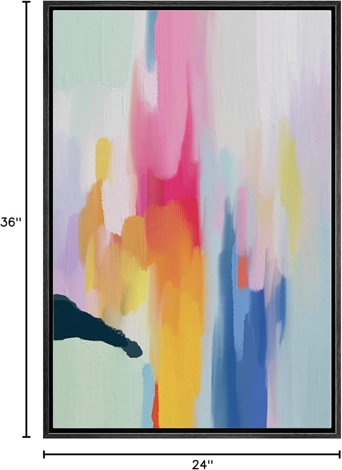MUDECOR Framed Canvas Print Wall Art Watercolor Pastel Paint Strokes Abstract Shapes Illustrations Minimalism Decorative Relax/Zen Colorful Nordic for Living Room, Bedroom, Office - 24"x36" Black
