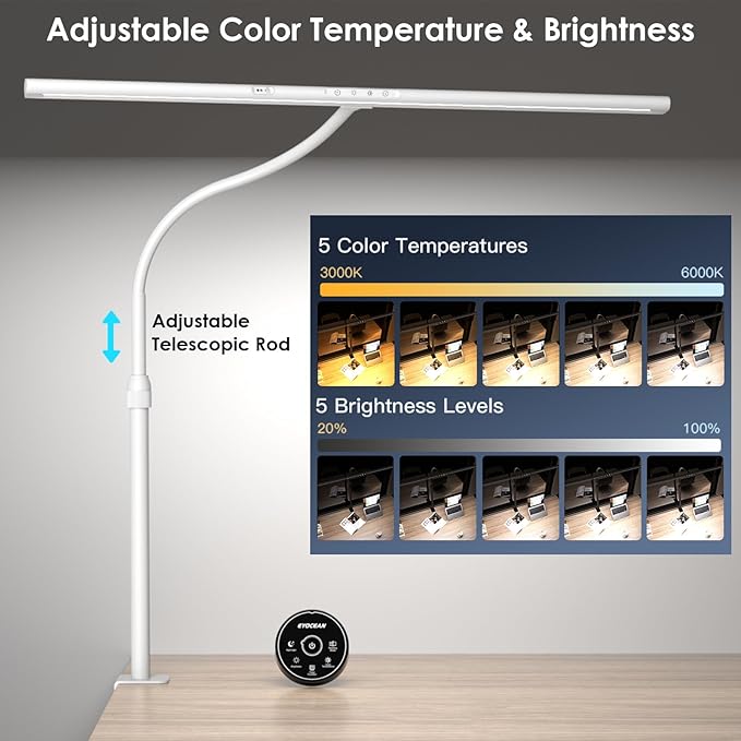 Desk Lamp, 31.5" Desk Light for Home Office, Brightest 24W, Gesture Sensor & Remote Control, Dimmable & Color Temperature, Monitor Light Bar with Telescopic Rod, Height Adjustable