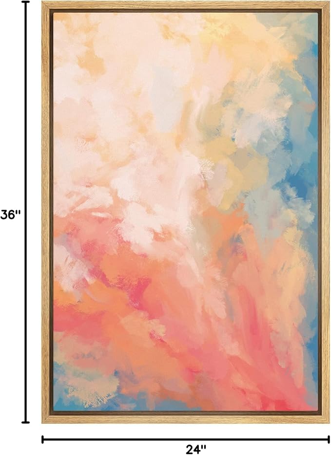 SIGNFORD Framed Canvas Print Wall Art Vibrant Pastel Paint Stroke Mosaic Abstract Shapes Digital Art Modern Art Decorative Colorful Zen Multicolor for Living Room, Bedroom, Office - 24"x36" Natural