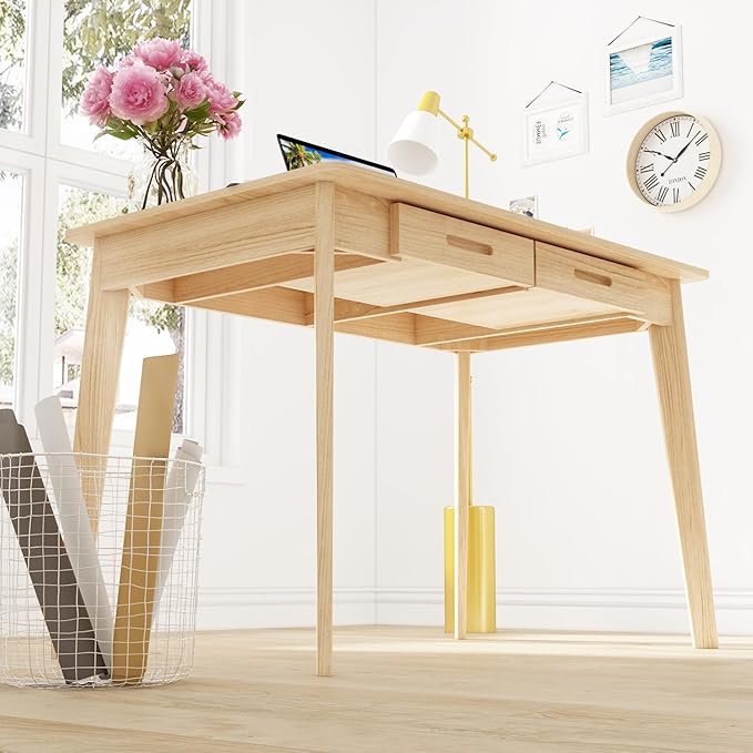 Home Office Computer Desk Coner Desk with 2 Drawers, Study Writing Table for Home Office, Study, Wood Color (39.3 ”W x 23.6”D x 29.1”H)