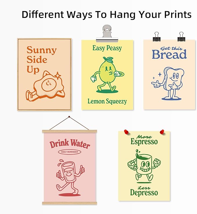 Retro Trendy Wall Art Decor Kitchen Aesthetic Canvas Wall Art Vintage Cute Pictures Funny Green Posters Retro Pink Prints Vintage Gallery Painting Funky Artwork for Room 12x16 Inch Unframed Set of 6