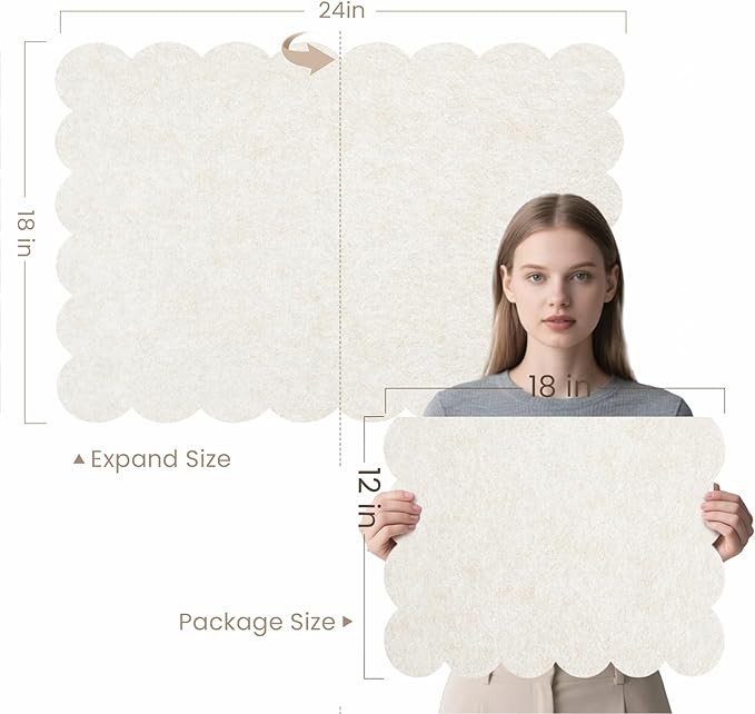 Scalloped Bulletin Board, 24 x 18 Inches Felt Pin Board - Decorative Cork Alternative for Wall, Foldable Picture Self-Adhesive Vision Prayer Board with 20 Pushpins - Oatmeal