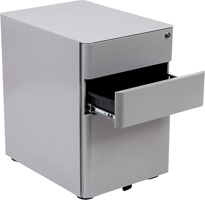 EMMA + OLIVER Modern 3-Drawer Mobile Locking Filing Cabinet Storage Organizer-Gray