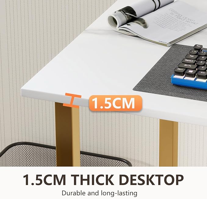 BestOffice Computer Desk,Home Office Desk, Modern Simple Style for Home Office Study Writing (Gold, 55 Inch)