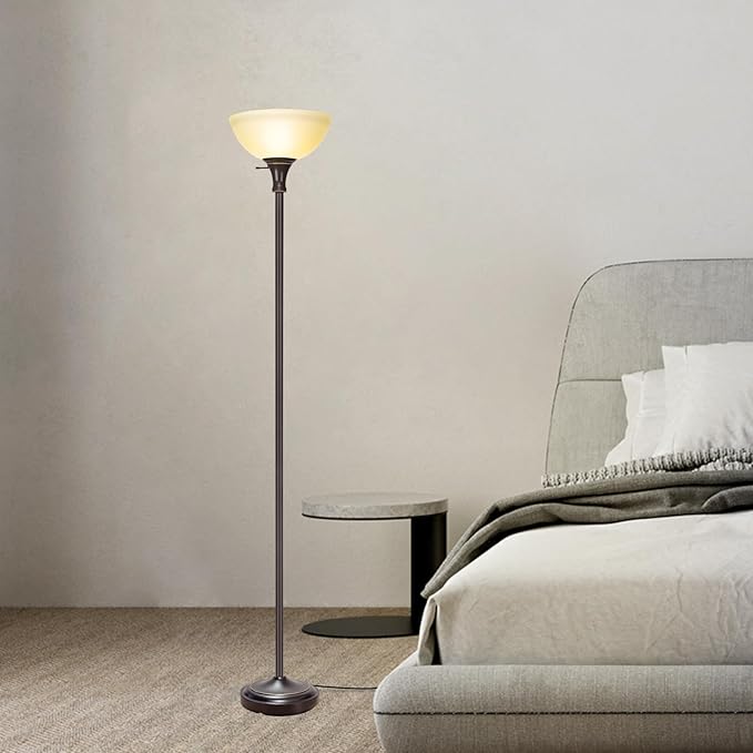 HonoDing Floor Lamp Frosted White Glass Bowl Shade - for Room Decor - Bedroom Decor - Floor Lamp for Bedroom - Floor Lamps for Living Room (Brown)