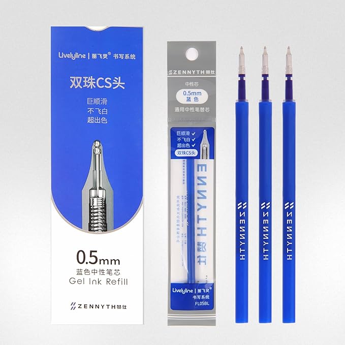 MengRan 4.3'' Gel Ink Pen Refills for Click Pens,0.5mm Tip Fine Point,Quick Drying Ink,Compatible with Pilot G2 (Original Gel Ink Refills 10 Pcs-Blue Ink)