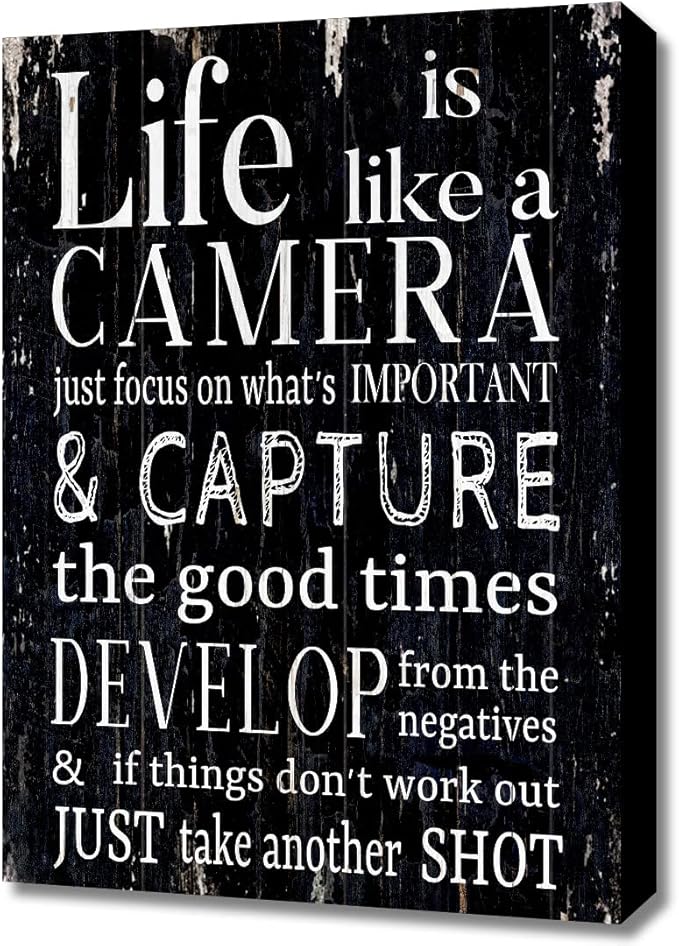 WOWGOOMO Life is Like a Camera Wall Art Vintage Inspirational Wall Decor for Home Décor Office Motivational Framed Encouraging Quotes Sayings Wall Plaque 12x16 Inch Inspirational Gift for Men Women