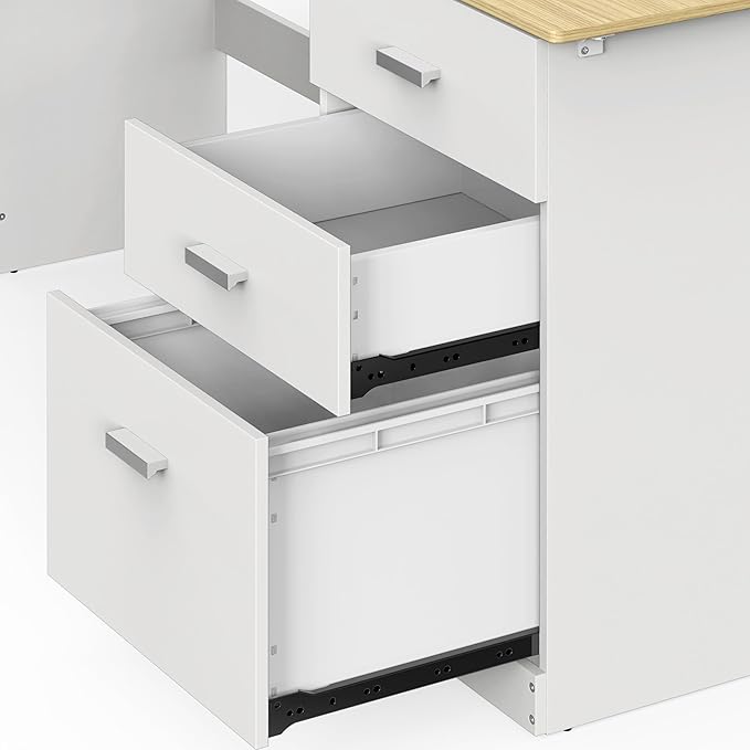 SHW 51 x 59 Inches L-Shaped Home Office Wood Corner Desk with Box Box File Drawers, Oak