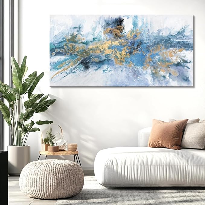 Abstract Wall Art For Living Room Large Size Framed Navy Blue Canvas Abstract Wall Decor Abstract Art Paintings Fantasy Colorful on White Background Modern Artwork Decor for Bedroom Bathroom Kitchen Office Wall Decor Framed pictures 79"x40"(200X100CM)