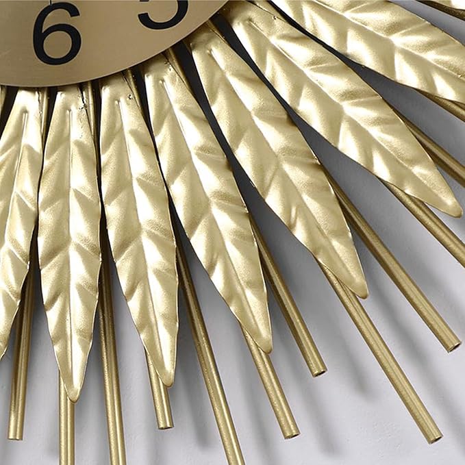 Wall Clock Large Wall Clock, Silent Non Ticking Quartz Decor Wall Clocks, Modern Sunburst 3D Metal Wall Watches for Bedroom Living Room Office,Gold,60CM Clock (A 70CM)