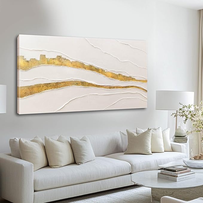VAYIMDH Minimalist Wall Decor Line Art Gold Modern Wall Art Abstract Green White Textured Artwork for Living Room Dining Room Bedroom Picture 24x48 Inch