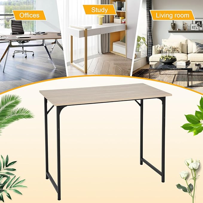 32 Inch Small Computer Desk, Metal-Framed Home Office Desk, Modern Study Table for Home Office Study and Writing,Nature