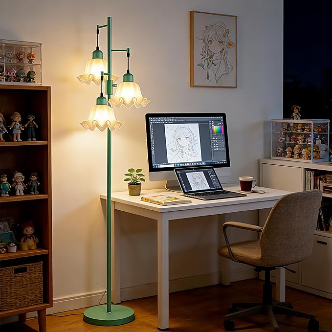 Lightdot 67IN 3-Light Flower Floor Lamp for Living Room, Dimmable Green Tree Floor Lamps with Acrylic Shade for Wedding/Party, Floral Tall Lamp for Bedroom/Sofa Beside/Corner Decor(Bulb Included)