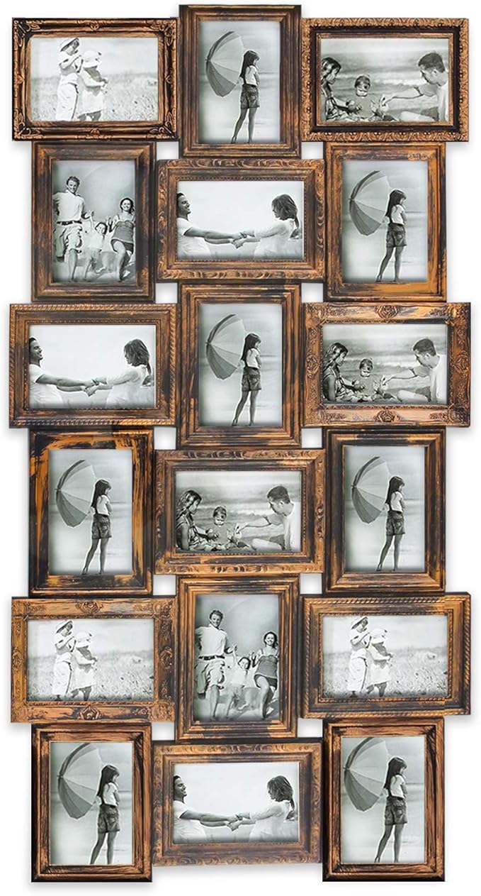 HELLO LAURA - 4x6 Picture Frame Collage With 18 Openings for Wall - Large Photo Frame Collage Wall Decor for Living Room Bedroom - Rusted Gold