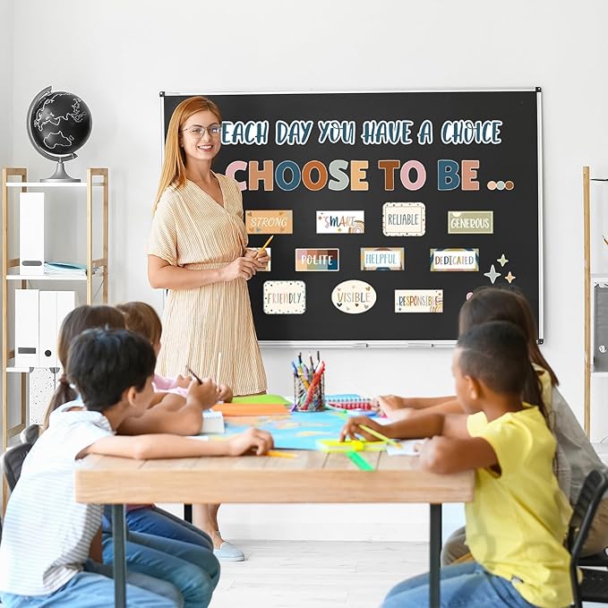 Boho Motivational Bulletin Board Set Inspirational Decoration for Classroom Motivational Posters Choose to Be Positive Accent Cutouts Boho Rainbow Bulletin Boards for Teachers School Wall Supplies