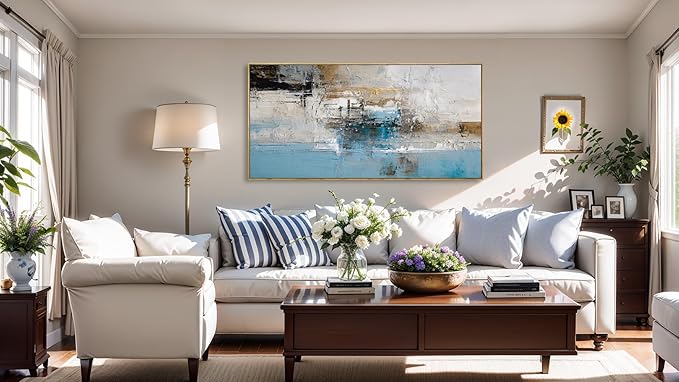 Wall Art Abstract Canvas Painting Blue Fantasy Colorful Wall Decor Modern Artwork for Living Room Bedroom Dining Room Home Office Decor 20"x40" with Framed