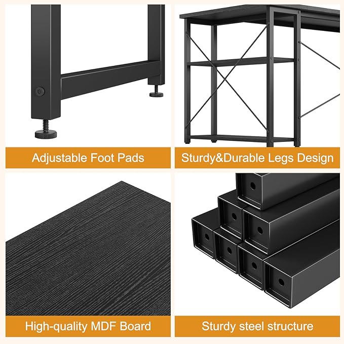 Grandder L Shaped Computer Desk with Reversible Shelves, 40 Inch Small Corner Desk with Storage Bag, Gaming Desk Computer Table Study Writing Table for Home Office Bedroom Small Space, Black