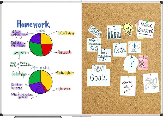 XBoard Magnetic White Board and Bulletin Corkboard Combination, 60 x 48 Inch Foldable Dry Erase & Cork Combo Board for wall with Aluminum Frame, 5' x 4' Notice Memo Board Pin Vision Board
