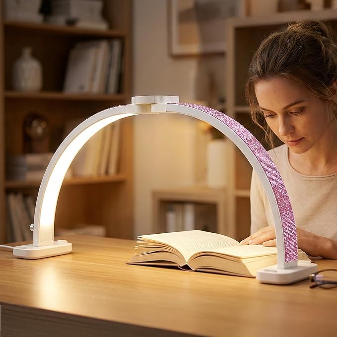 Half Moon Light for Nail Desk 31" Foldable LED Nail Desk Lamp with Phone Holder, Professional Nail Tech Light for Manicure & Beauty Studio