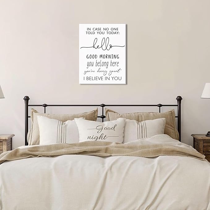 Positive Affirmation Canvas Prints, Inspirational Quote Wall Art – In Case No One Told You Today Hello Good Morning I Believe In You Classroom Sign Wall Decor for Bedroom Office – 12x16in