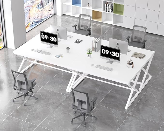 IBF White Computer Desk, Modern Home Office Desk for Writing Work Study, Simple Wooden Metal Pc Gaming Desk in Bedroom, Executive Laptop Workstation Computer Table, White Oak, 55 Inch