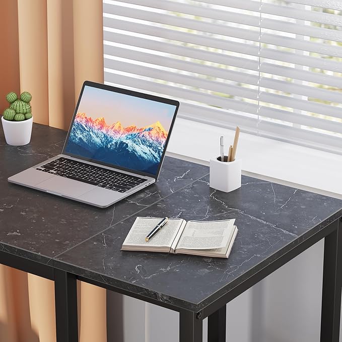 SINPAID Computer Desk 40 inches with 2-Tier Shelves Sturdy Home Office Desks with Large Storage Space Modern Gaming Desk Study Writing Laptop Table, Black Marble