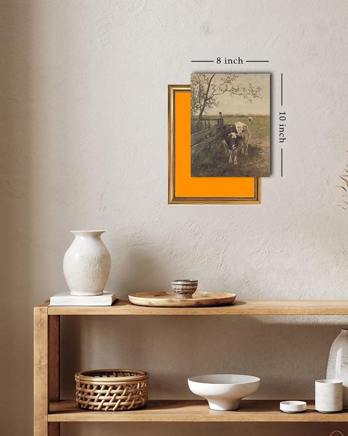 Kizbok Vintage Wall Art Print - Retro Rustic Country Spring Landscape Canvas Oil Painting, Antique Cow Farm Animal Poster for Vintage Room Decor, Cozy Bedroom & Bathroom Decor (8" x 10" - UNFRAMED)