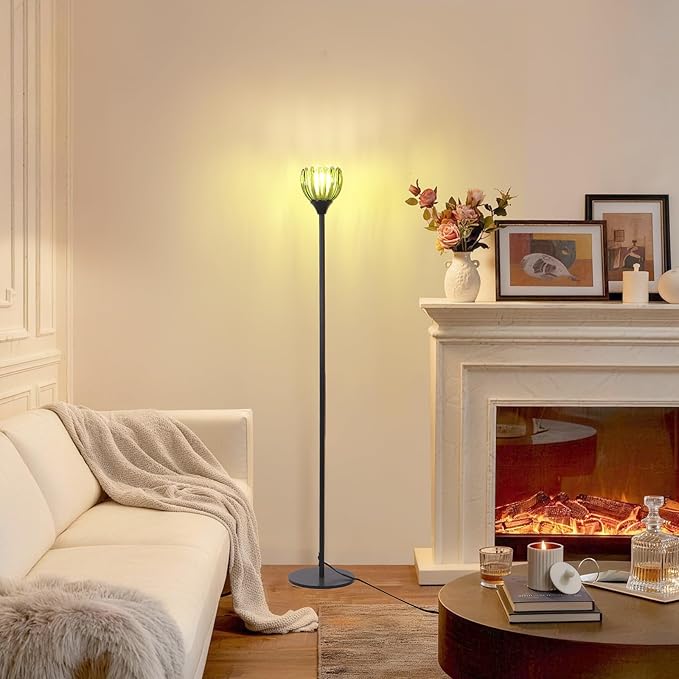 Floor Lamps for Living Room, Bedroom, Black Standing Lamp with 12W Bulb, Vintage Floor Lamp for Reading, Nursery, Corner (Green Tulip)