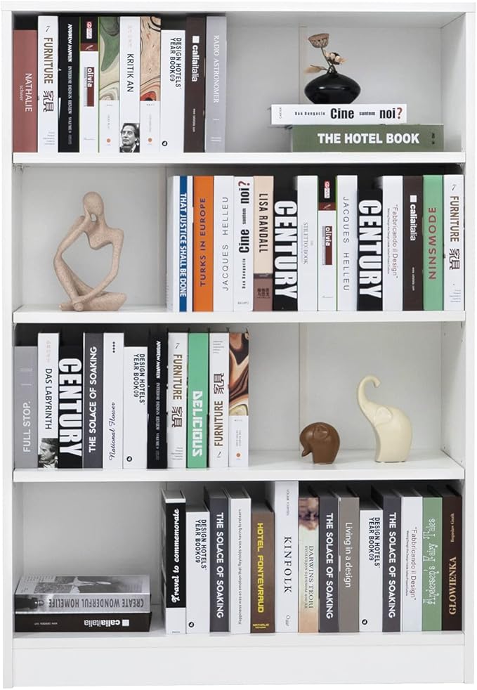 Farini White Bookshelf for Bedroom 4 Shelf Office Bookcase 48 Inches Tall Modern Wood Bookshelf for Living Room 4 Tier Wide Manga Books