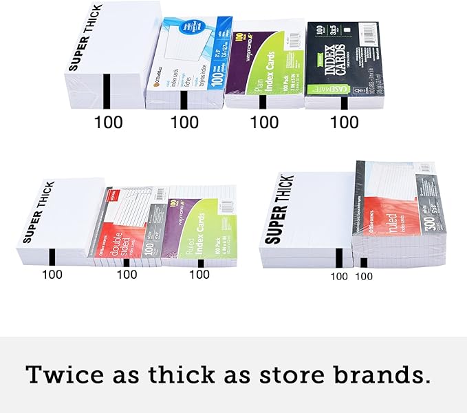 300 SUPER THICK index cards / 3"x5" / 14pt (0.014") 100lb / blank un-ruled/archival acid-free