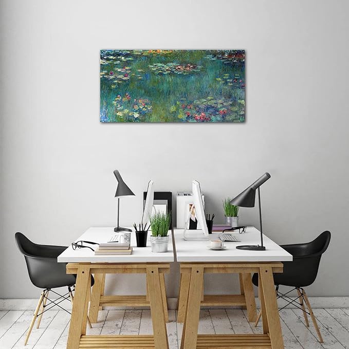 yearainn Canvas Wall Art Water Lilies by Claude Monet Landscape Pictures Modern Green Garden Painting Artwork Contemporary Nature Prints for Living Room Bedroom Home Office Wall Decor 29" x 58"