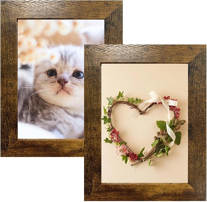 10 pack Picture Frame Set with Two 8x10,Four 5x7,Four 4x6, Rustic Collage Gallery Wall Frame, Farmhouse wood Photo Frames for living room Wall Gallery Decor or Desk,Rustic Brown