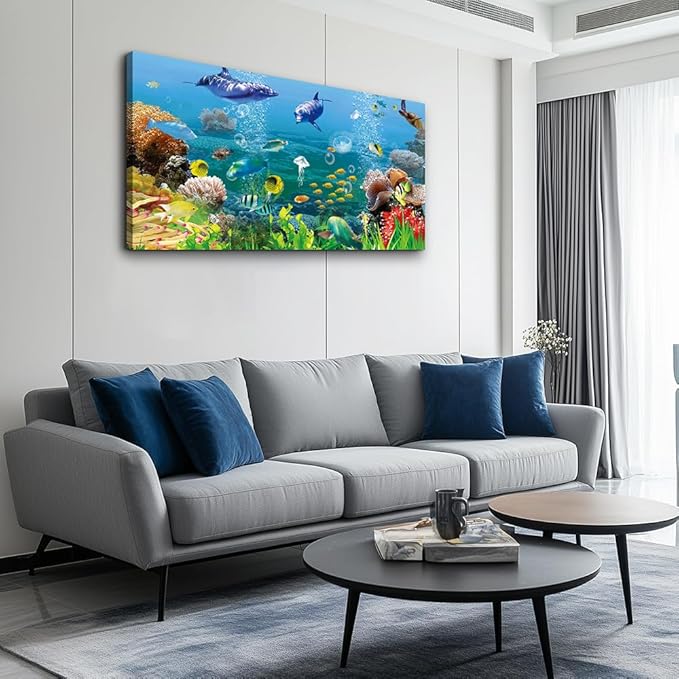 MHARTK66 Canvas Wall Art - Coral and Fish Modern Home Decor Stretched and Framed Ready to Hang Ocean Theme Sea Fish and sea Turtles Mediterranean Style Canvas Prints The living room Wall Decor