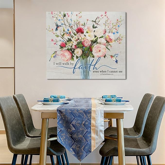 Christian Wall Art Bible Verses Pictures Wall Decor Rustic Floral Canvas Country Flower Print Painting Modern Home Artwork for Bathroom Bedroom Living Room Office Framed 24"x20"
