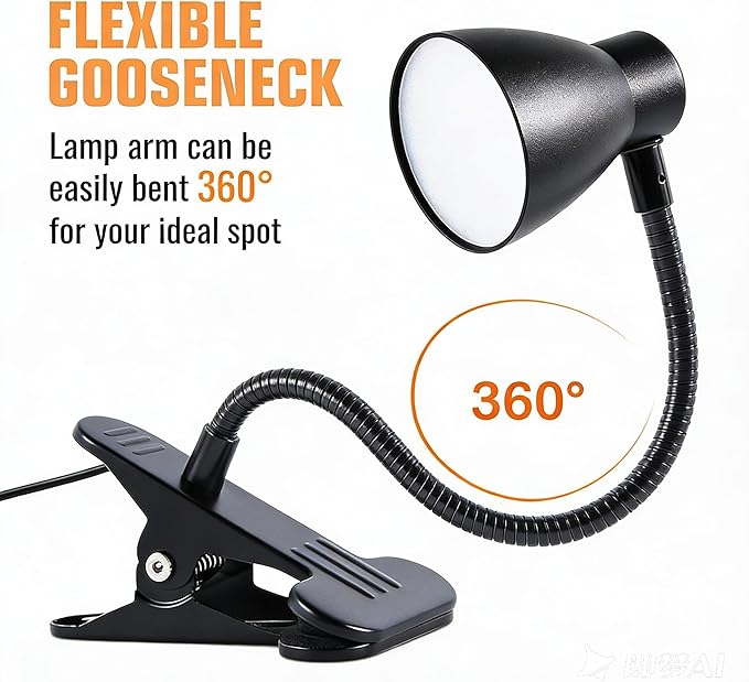 2 Pack Clip Desk Lamp, Ultra-Flexible Gooseneck Clip Reading Lights, 3000K-6500K Adjustable Color Temperature & Brightness, 6W Eye-Care LED for Office, Study, Bedside(USB Adapter Included)