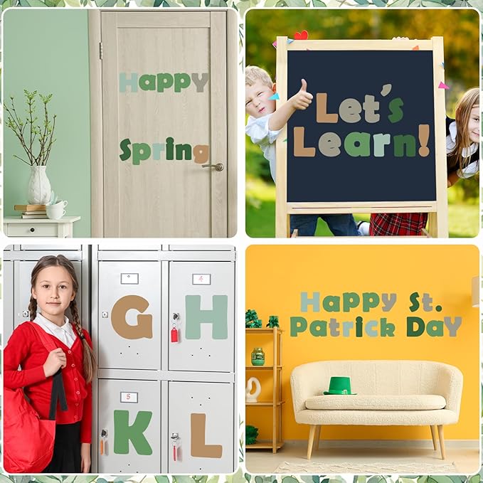260 PCS Bulletin Board Letters for Classroom 4” Letter Combo Pack Set Sage Green Eucalyptus Classroom Decoration Alphabet Number Symbol Letter for Bulletin Board Cutout Card for Classroom Decor