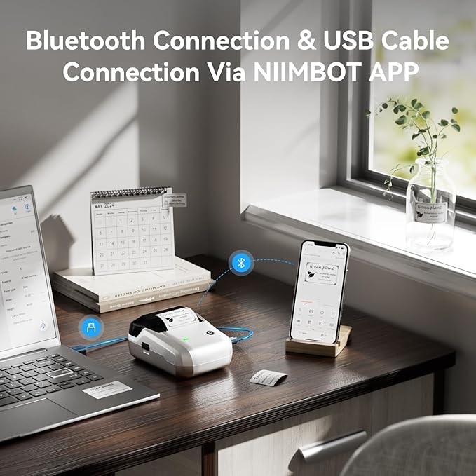 NIIMBOT B1 Label Maker with Tapes, 2 Inch Portable Thermal Label Printer for Home School Office Small Business, Address, Bakery, Crafts, Retail, Support Smartphones & PC, 3 Rolls Tapes, Silver
