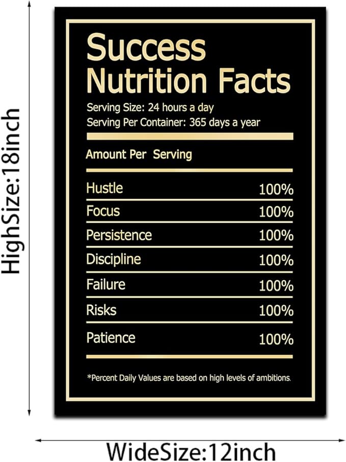 Success Nutrition Facts Wall Art Motivational Wall Art Decor for Office Bedroom Modern Artwork Framed and Ready to Hang(Success, 12x18 inch)