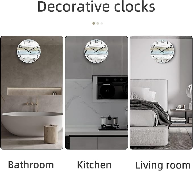 CHYLIN Wall Clock, Silent Non Ticking Battery Operated, Rustic Coastal Country Clock Decorative for Bathroom Kitchen Bedroom 8